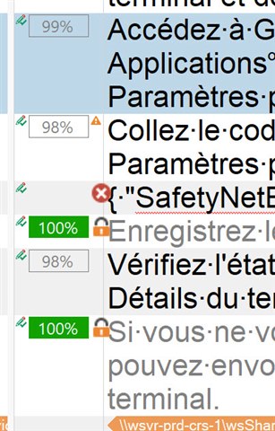 Close-up of Trados Studio project progress, highlighting the 'SafetyNet' task with a red error icon and an orange warning icon.