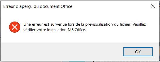 Error message in Trados Studio stating 'An error occurred during file preview. Please check your MS Office installation.' with an OK button.