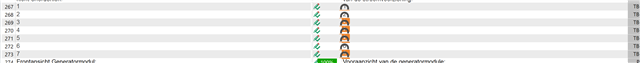Screenshot of Trados Studio interface showing oversized status icons next to file names, with green checkmarks and orange warning symbols.