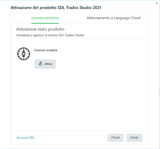 SDL Trados Studio 2021 product activation window showing an expired license error with an 'Activate' button that does not work.