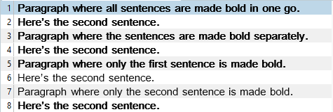 Trados Studio interface showing numbered segments with bold sentences.