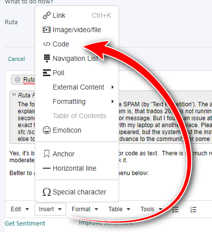 A screenshot of a software interface showing an open dropdown menu titled "Insert" with various options. The cursor is selecting the "Navigation List" option, highlighted in blue, with a shortcut key indicated as Ctrl+L. A red hand-drawn arrow points towards this option from the right. The background of the dropdown menu includes other options like "Link," "Image/video file," "Code," and more, with corresponding icons. The rest of the interface is partially visible, with text content and other menu options blurred in the background, indicating a focus on the "Navigation List" feature.