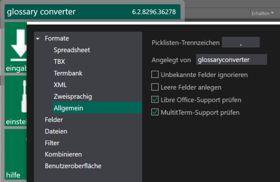 Screenshot of "general" settings dialog
