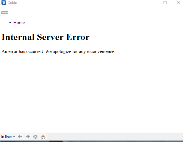 Webpage displaying 'Internal Server Error' message with an apology for any inconvenience caused.