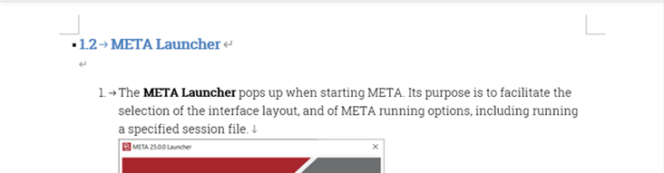 Partial view of a document in Trados Studio with a section titled 'META Launcher' and a small window labeled 'META 2500 Launcher'.