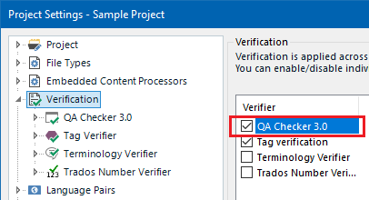 Project Settings with the check box QA Cheker ticked