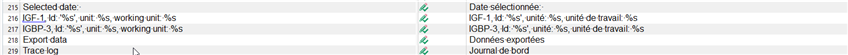 Screenshot of Trados Studio showing translation segments with green checkmarks indicating successful translation for French language.