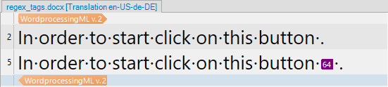 Screenshot showing two segments with the text 'In order to start click on this button.' and highlighted number 64 in purple.