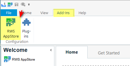 Screenshot showing the RWS AppStore tab selected in a software interface with options for AppStore Configuration.
