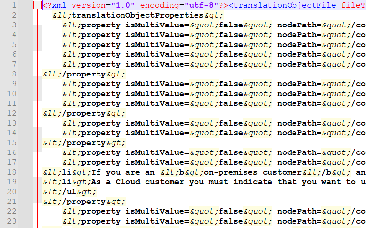 Screenshot of an XML error in Trados Studio showing incorrect encoding 'utf-8' instead of 'UTF-8' and a highlighted syntax error.