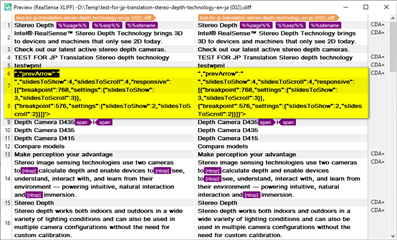 Preview of XML file in Trados Studio with highlighted text showing tags like 'st1:metricconverter', 'st1:chsdate', and 'st1:place' in the content.