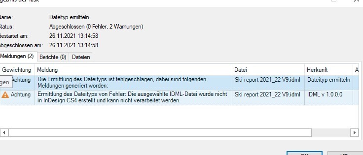 Trados Studio error message stating 'Die Ermittlung des Dateityps ist fehlgeschlagen' indicating failure to determine the file type for an IDML file created in InDesign CS4.