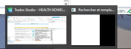 Trados Studio interface with a blocked 'FindReplace' dialog box, partially obscured by a black rectangle.