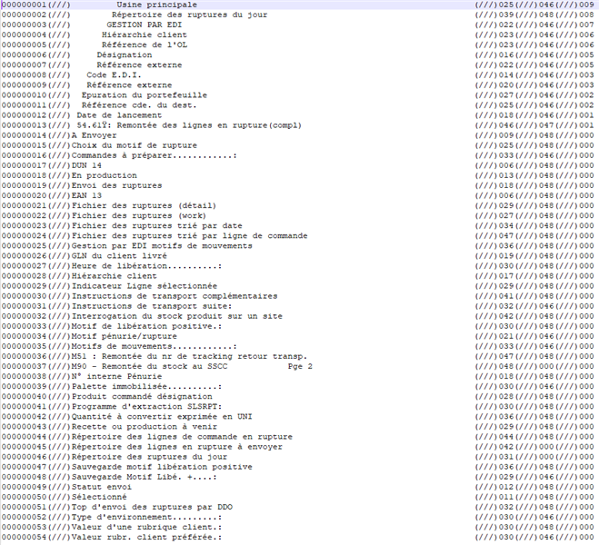 Screenshot of a TXT file opened in Trados Studio 2017 with columns separated by triple slashes. Column 2 is correctly displayed for translation.