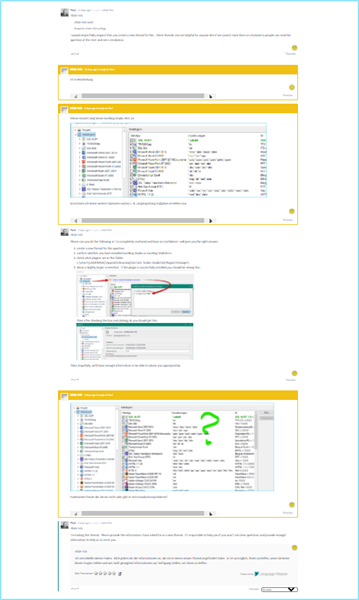 Screenshot of a support request regarding Trados Studio software errors, with a highlighted section showing the user's question about repeated errors and missing Excelling Studio under file types.