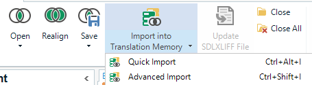 Import from Translation Memory in Alignment view