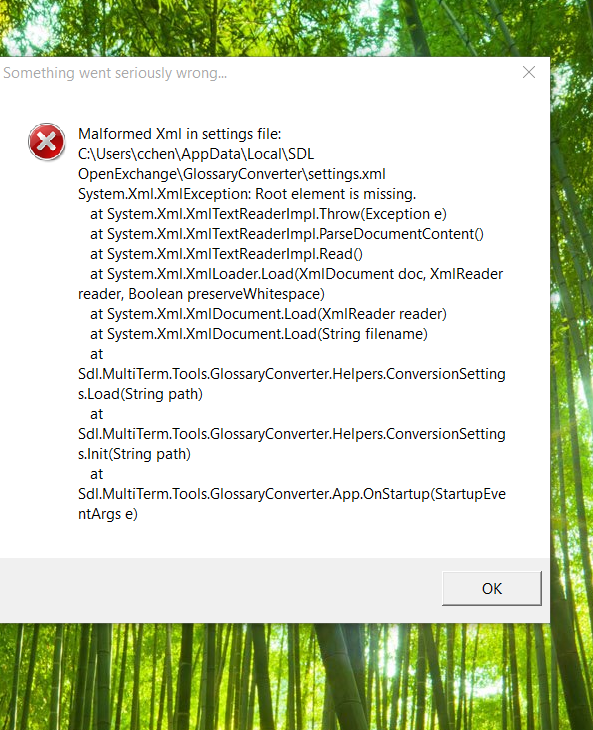 Error when launching Glossary Converter 2. RWS AppStore Applications