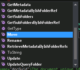 Screenshot of a developer forum interface showing a list of methods. The 'Move' method is highlighted, suggesting it is selected or being pointed out.