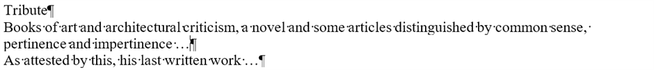 Screenshot of an English MS Word document with text about art and architectural criticism.