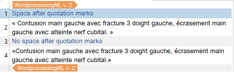 Screenshot showing Trados Studio with corrected segmentation, no space after quotation marks, demonstrating the solution to the issue.