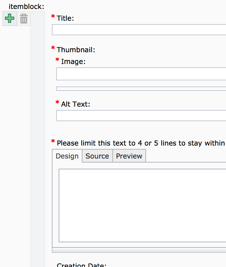 item block embedded field that's non-mandatory with mandatory embedded fields