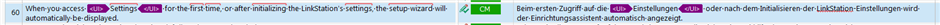 Screenshot of Trados Studio QA Checker showing a rule for checking UI tags in XML files with highlighted errors in red and correct instances in green.