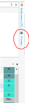 Trados Studio screenshot showing the View Tab with a circled 'Reset Window Layout' icon indicating the option to reset layout for live preview.