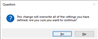 Trados Studio pop-up message asking for confirmation to proceed with changes in project template settings with Yes and No buttons.