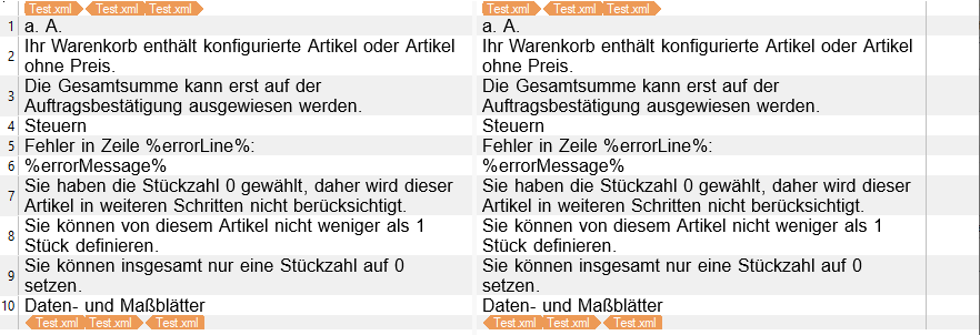 Trados Studio preview with plain text processor enabled, showing XML content correctly without bold text and proper diacritical marks, but missing DSI information.