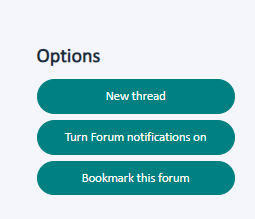 Trados Studio forum options with buttons for 'New thread', 'Turn Forum notifications on', and 'Bookmark this forum'.